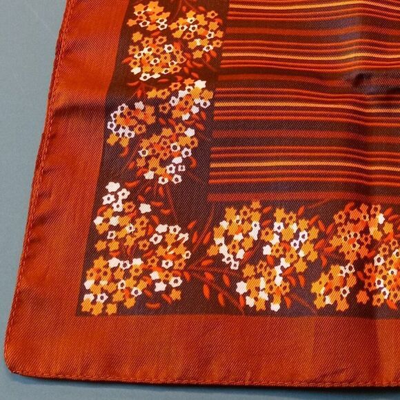 Vintage Brown/TanFloral stripe Polyester Scarf Cottagecore Grandmacore Kitsch - Picture 2 of 6